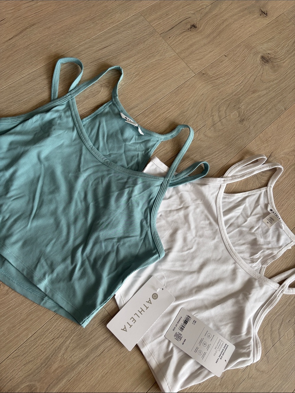 Athleta Cropped Ribbed Camisole Tank - Sage Green & White